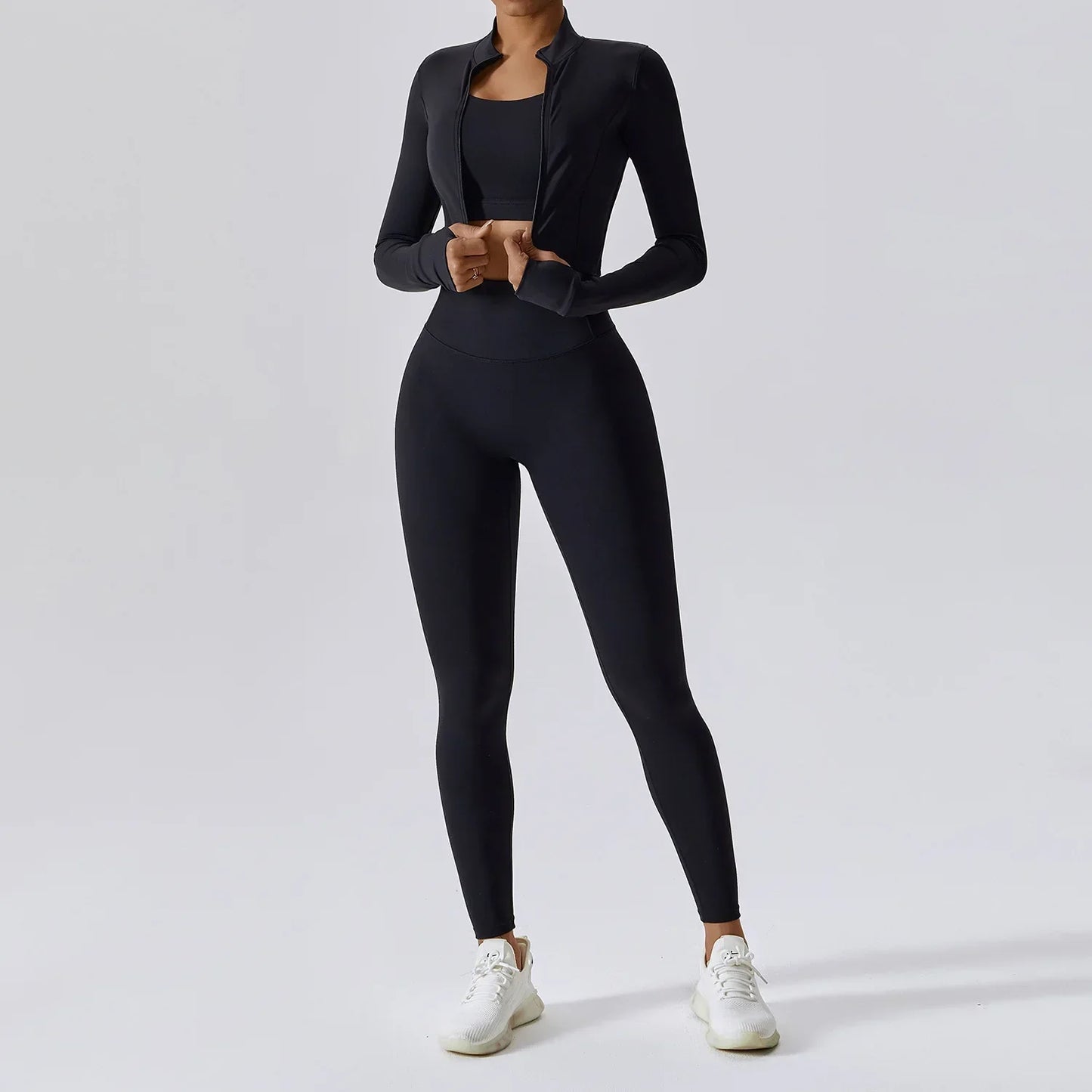 Tammy Sport Set | Dames 3-delige sportoutfit met high-waist legging, sport-bh en cropped jack