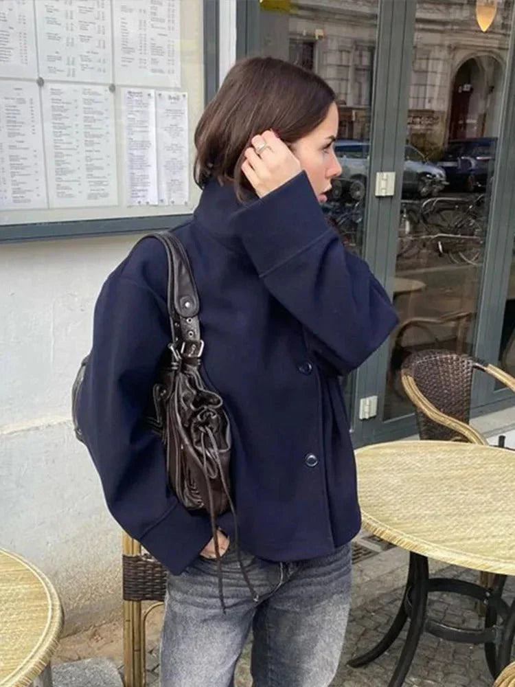 Claire elegante herfst jas| Dames korte jas met opstaande kraag en enkelrijige sluiting