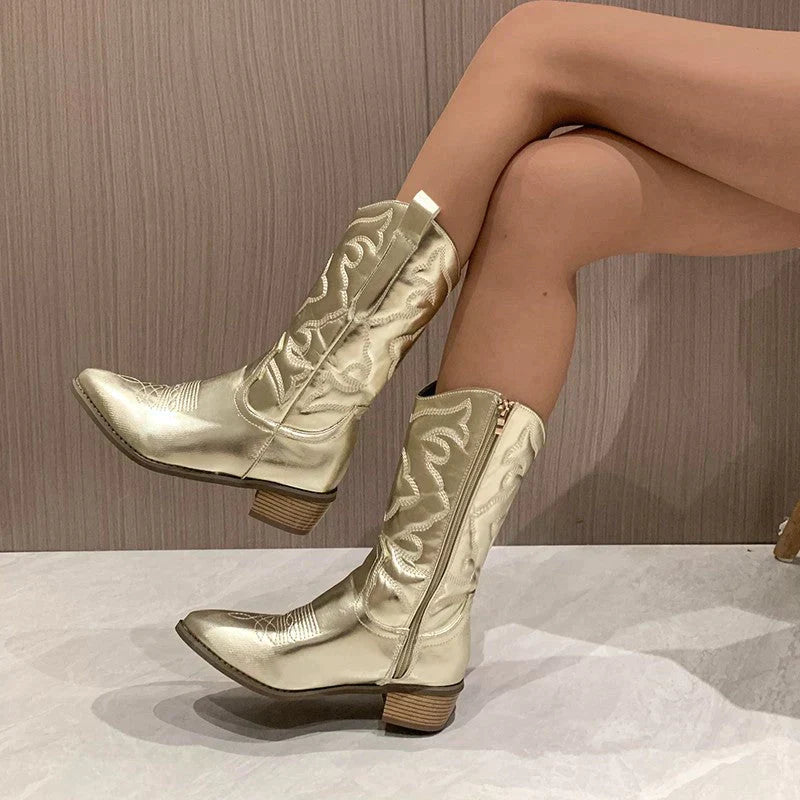 Alida | Dames Cowboylaarzen – Metallic Westernstijl met Comfortabele Pasvorm en Trendy Design