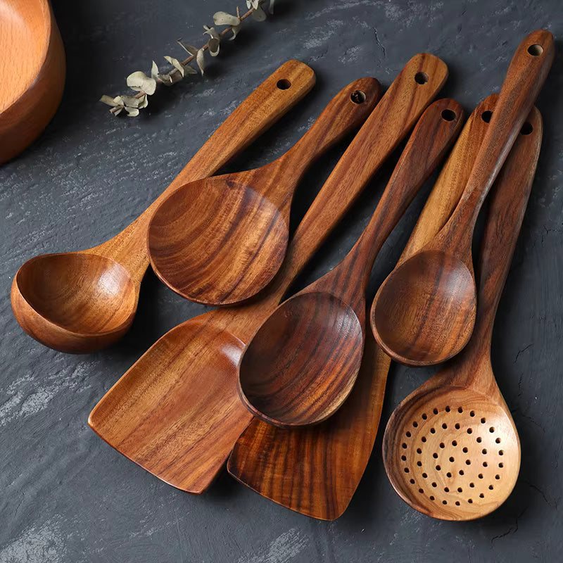 Houten Kookgerei Set – Teak, Duurzaam Design voor Keuken en Koken