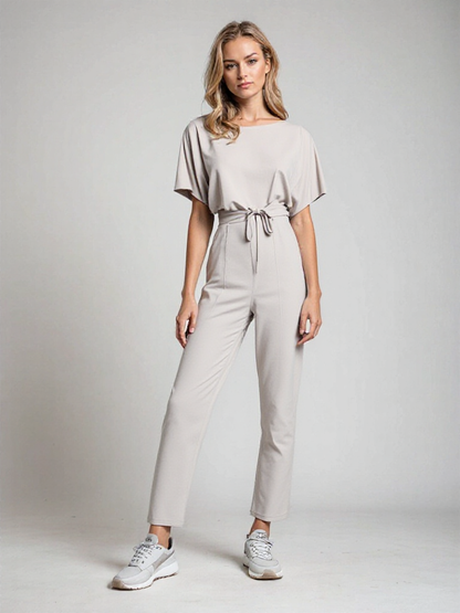 Willa | Jumpsuit Dames – Elegante Korte Mouwen Jumpsuit met Ceintuur voor Comfort en Stijl