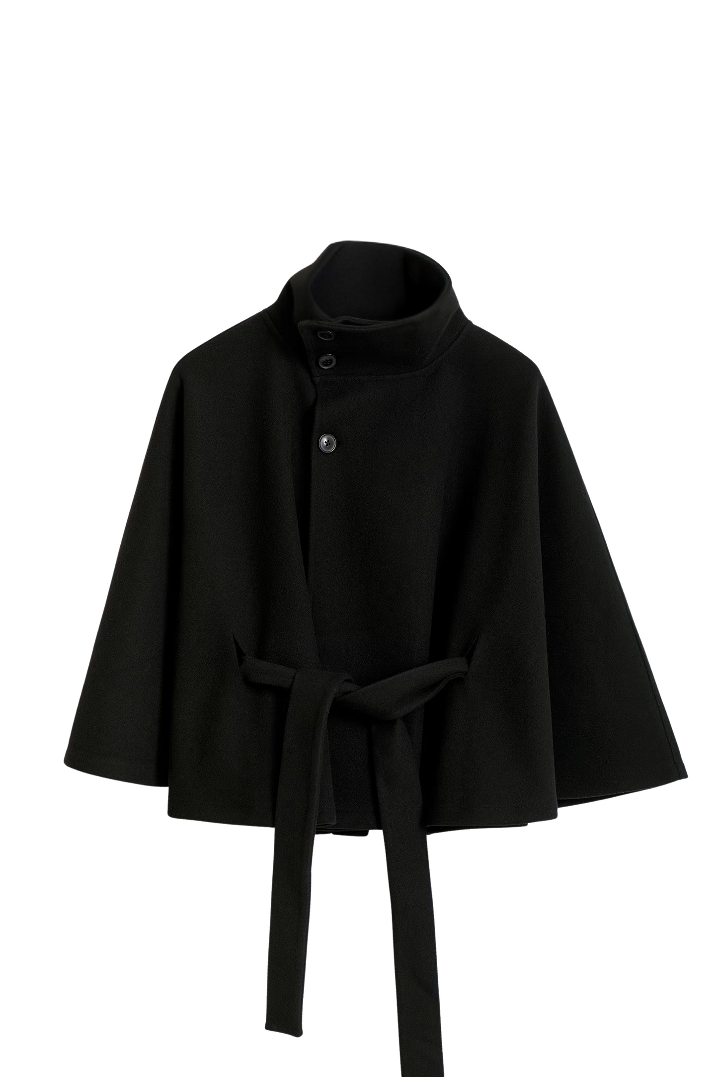 Cape Jas Dames | Losvallende jas met batwing mouwen en ceintuur, elegante standkraag
