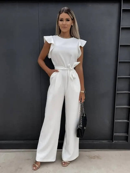 Selma | Elegante Dames Jumpsuit – Met Vlindermouwen, Brede Pijpen & Bijpassende Riem