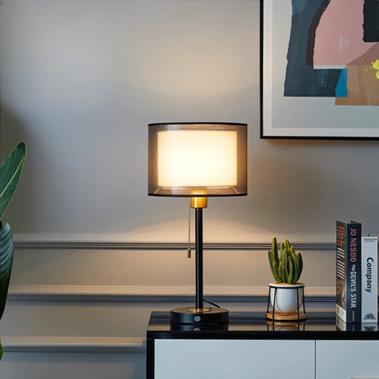 Tafellamp – Vintage Stijl met Dubbele Stoffen Kap voor Slaapkamer of Woonkamer