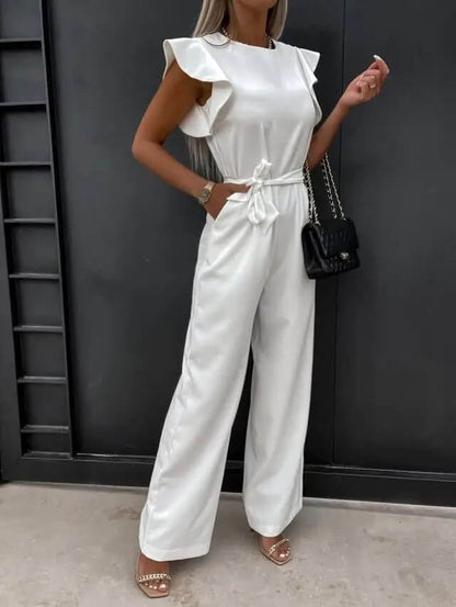 Selma | Elegante Dames Jumpsuit – Met Vlindermouwen, Brede Pijpen & Bijpassende Riem