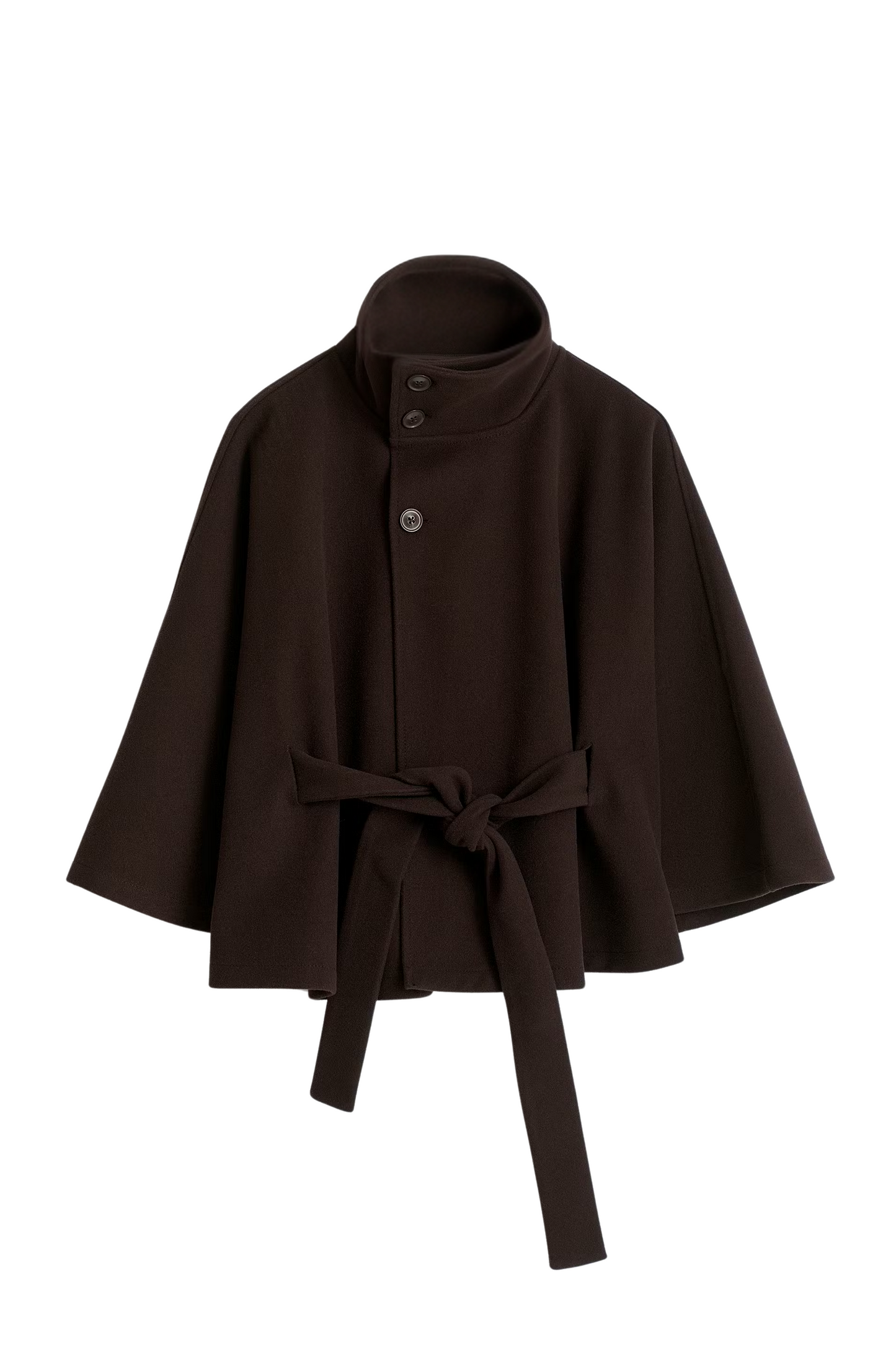 Cape Jas Dames | Losvallende jas met batwing mouwen en ceintuur, elegante standkraag