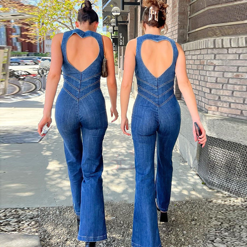 Lieke Denim Jumpsuit | Dames Jumpsuit met Hartvormige Ruguitsnede en Flatterende Pasvorm