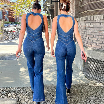 Lieke Denim Jumpsuit | Dames Jumpsuit met Hartvormige Ruguitsnede en Flatterende Pasvorm