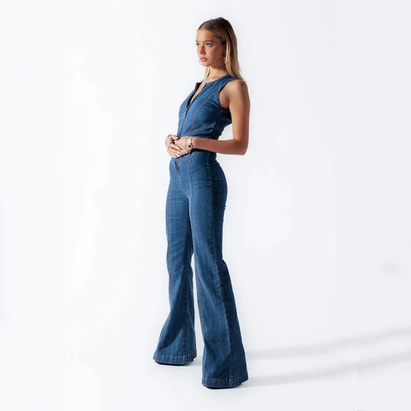 Lieke Denim Jumpsuit | Dames Jumpsuit met Hartvormige Ruguitsnede en Flatterende Pasvorm