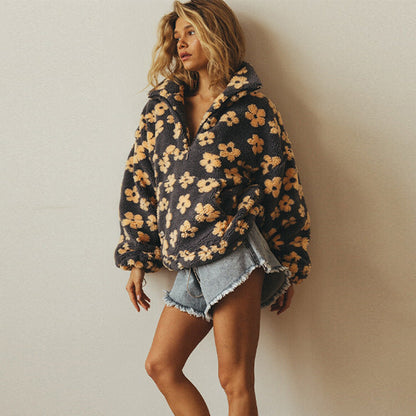 Noor | Dames trui met bloemenprint van zachte sherpa – boho en comfortabel voor de winter
