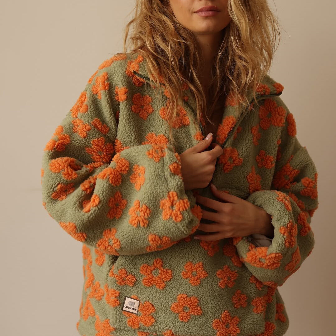 Noor | Dames trui met bloemenprint van zachte sherpa – boho en comfortabel voor de winter