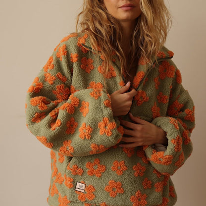Noor | Dames trui met bloemenprint van zachte sherpa – boho en comfortabel voor de winter