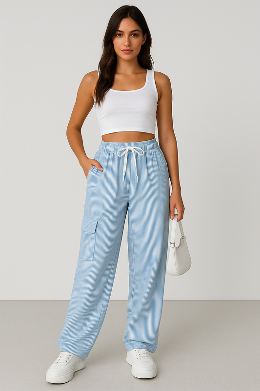 Joanne | Damesbroek met Losse Pasvorm – Gestreept Design en Volledige Lengte voor Ademend Comfort