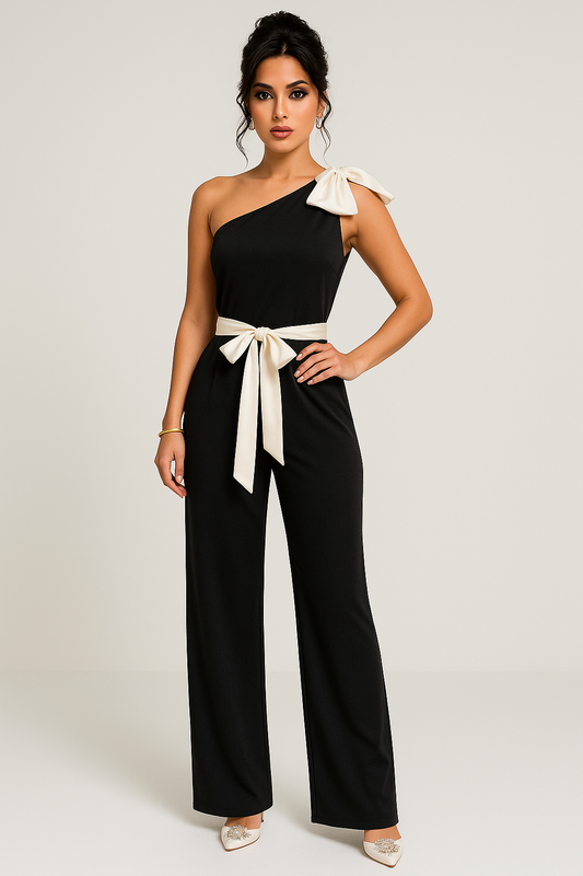 Jantje | Dames Jumpsuit – One-Shoulder Design met Strikceintuur en Elegante Pasvorm