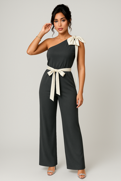 Jantje | Dames Jumpsuit – One-Shoulder Design met Strikceintuur en Elegante Pasvorm