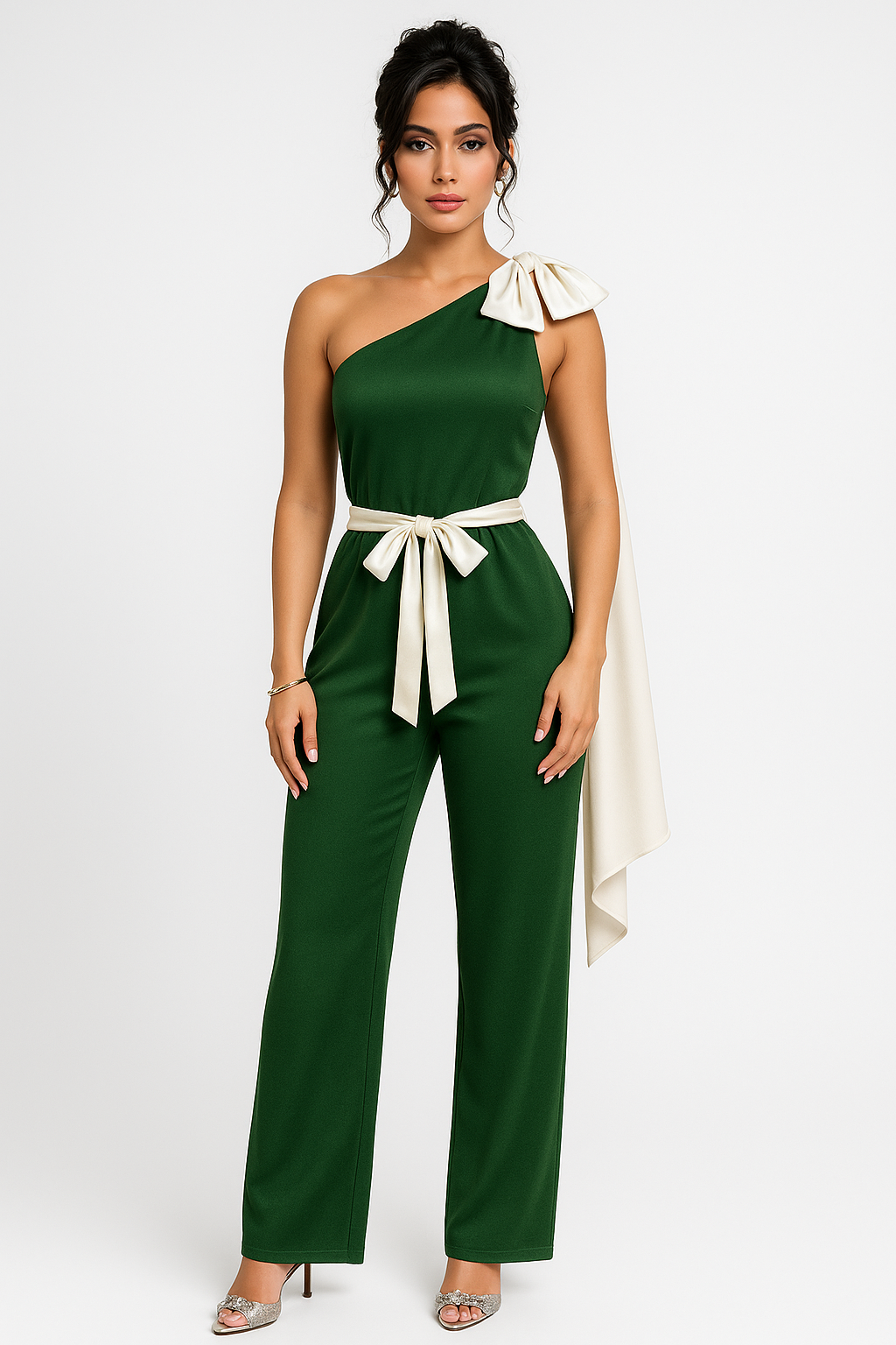 Jantje | Dames Jumpsuit – One-Shoulder Design met Strikceintuur en Elegante Pasvorm