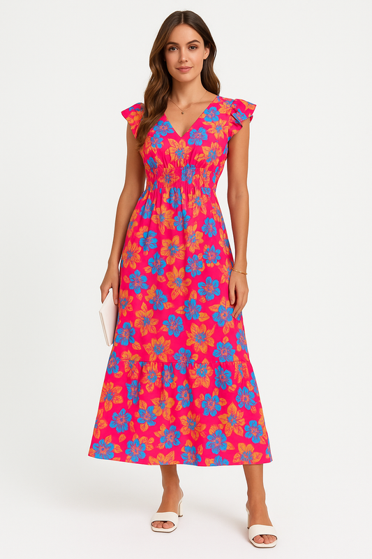 Cato | Dames Maxi Jurk met Bloemenprint – Mouwloos, V-Hals & Luchtige Pasvorm voor Zomer en Vakantie
