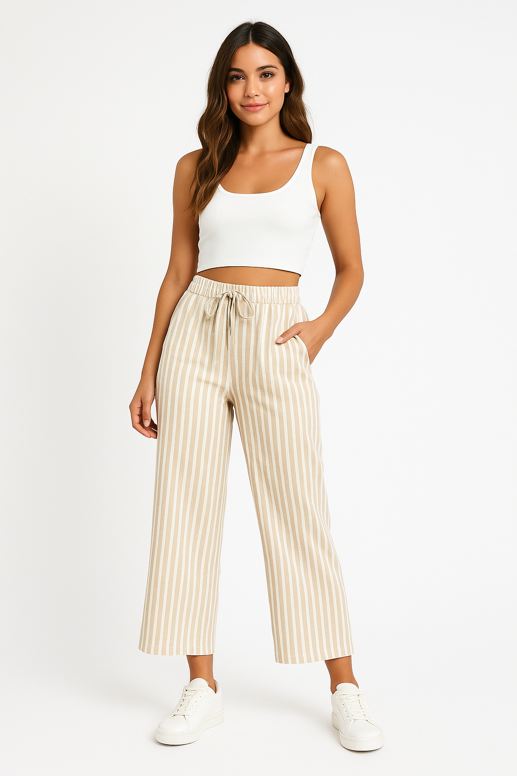 Carine | Dames Broek met Wijde Pijpen – Gestreept Design, Casual Pasvorm & Ademend Zomermateriaal