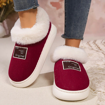 Pantoffels Dames | Beige Bontgevoerde Pantoffels met Zachte Pluche Voering en Antislipzool