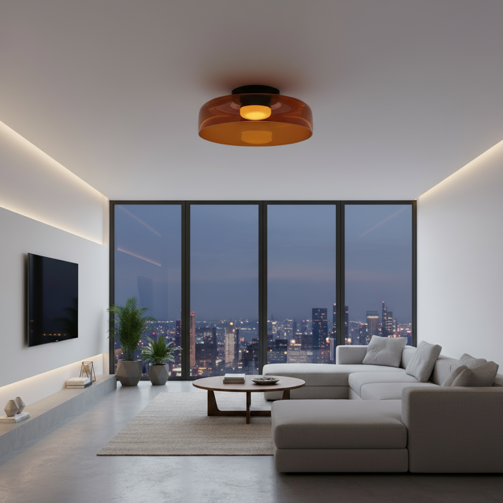 Glazen Plafondlamp – Transparant, Scandinavisch Design met Driekleuren LED voor Woonkamer of Eetkamer