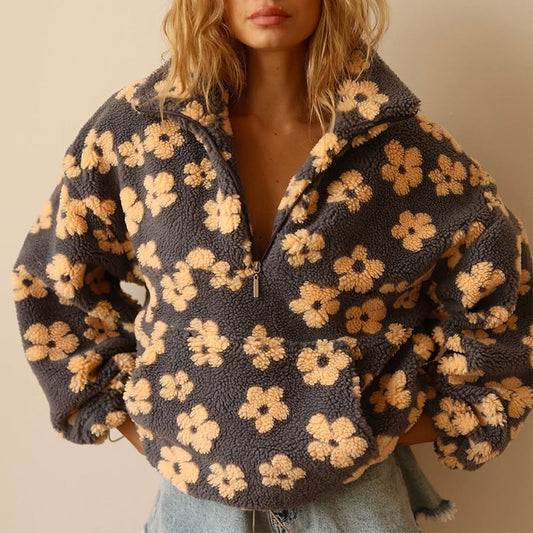 Noor | Dames trui met bloemenprint van zachte sherpa – boho en comfortabel voor de winter