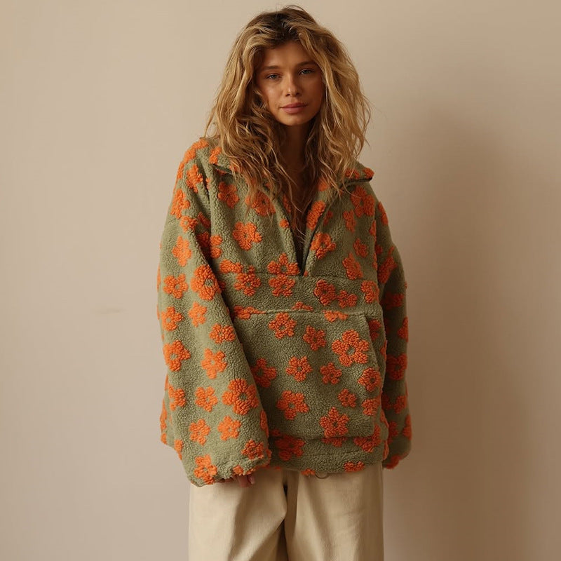 Noor | Dames trui met bloemenprint van zachte sherpa – boho en comfortabel voor de winter