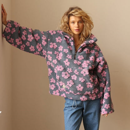 Noor | Dames trui met bloemenprint van zachte sherpa – boho en comfortabel voor de winter
