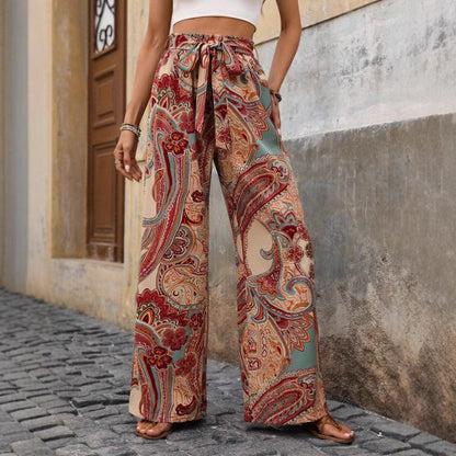 Celina | Dames Broek met Wijde Pijpen – Bohemian Print, Hoge Taille & Ademend Comfort voor Zomer en Vakantie