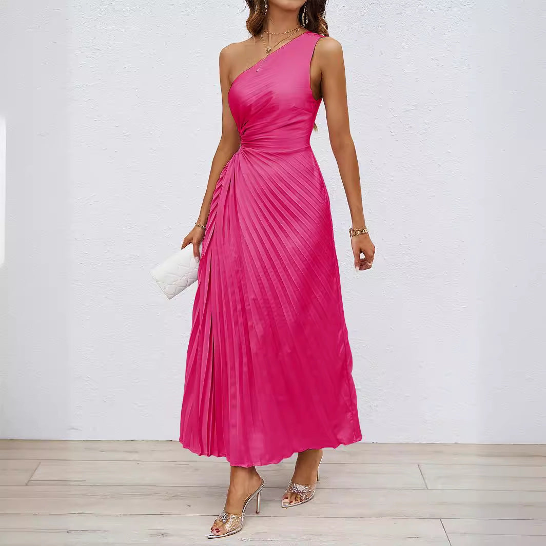 Annemarie | Dames Maxi Jurk – Eén Schouder met Ruches Taille en Cut-Out voor Elegante Avondlooks