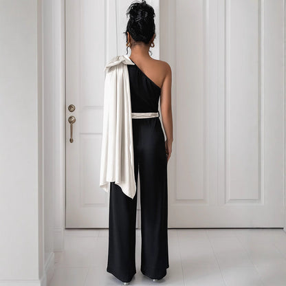 Jantje | Dames Jumpsuit – One-Shoulder Design met Strikceintuur en Elegante Pasvorm