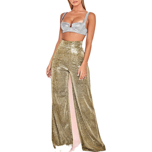 Glamour Glitter Broek | Damesbroek met high-waist pasvorm en feestelijke glitterstof