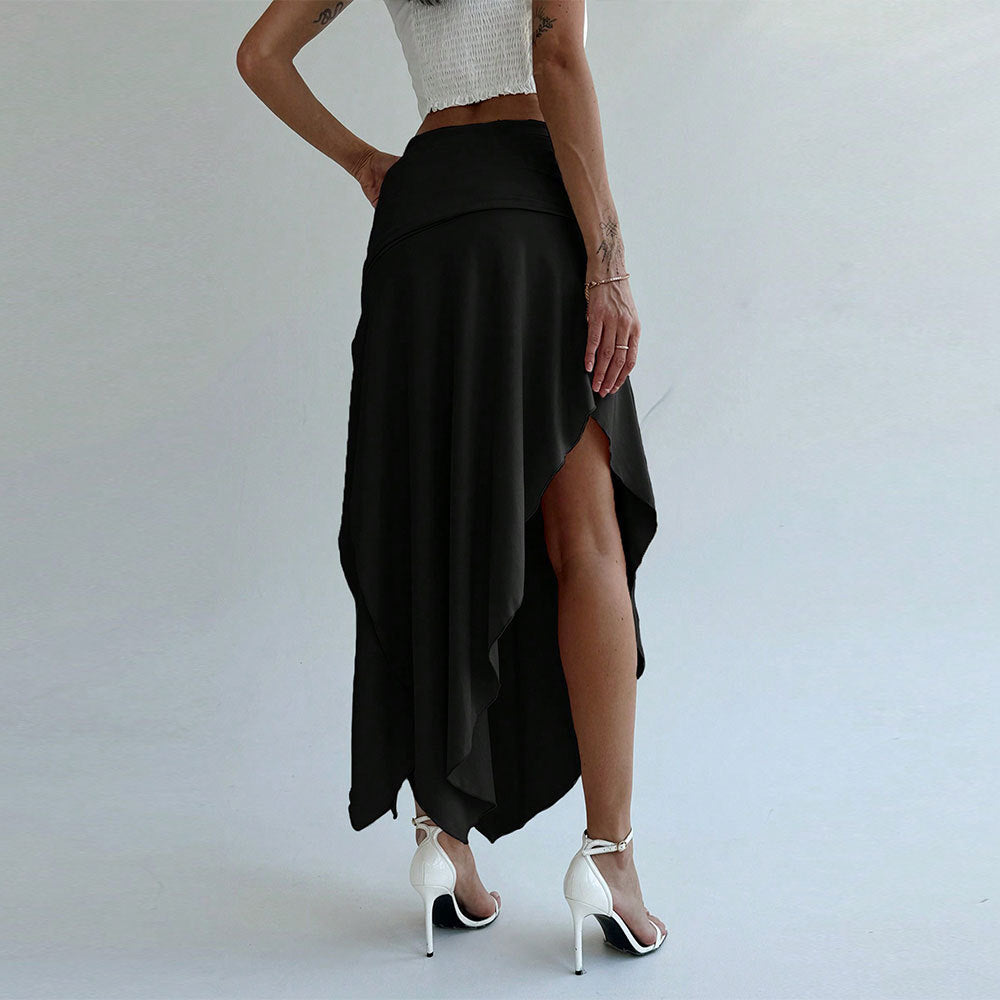 Jael | Dames Midi Rok – Elegante Pasvorm met Ruche Taille en Asymmetrische Zoom
