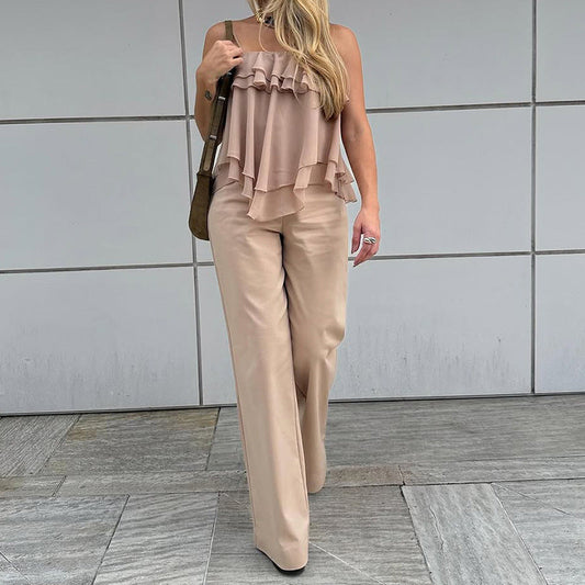 Elna | Dames Mouwloze Top – Losvallend Model – Gelaagde Volants – Luchtige Stof