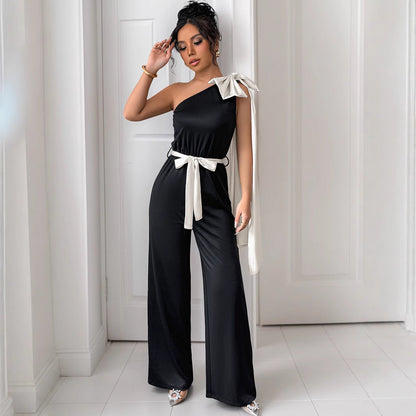 Jantje | Dames Jumpsuit – One-Shoulder Design met Strikceintuur en Elegante Pasvorm