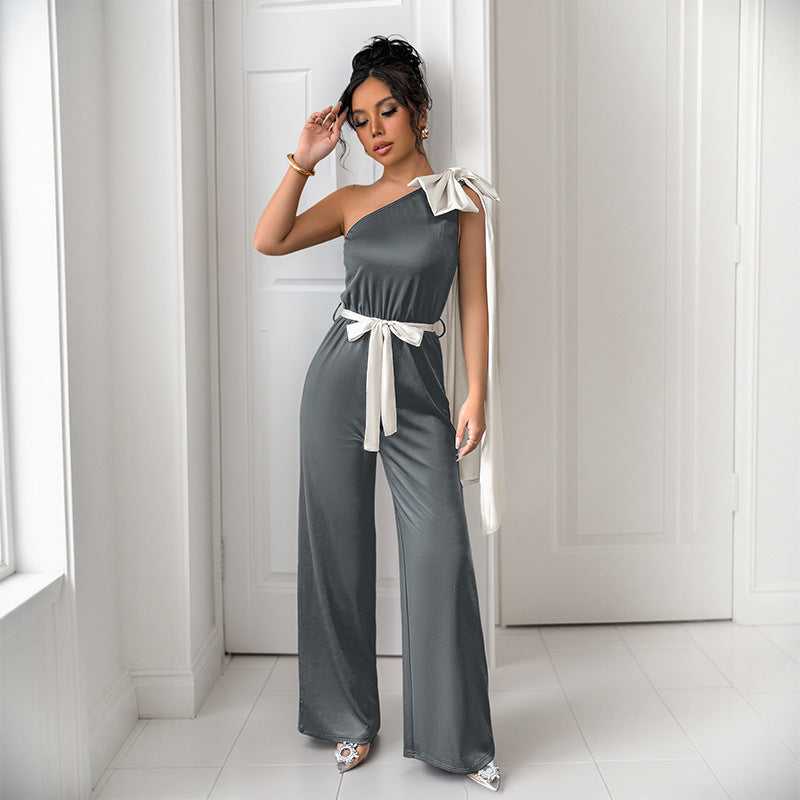 Jantje | Dames Jumpsuit – One-Shoulder Design met Strikceintuur en Elegante Pasvorm