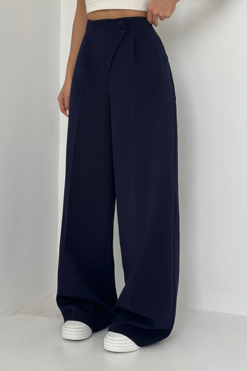 Lena Pantalon | Dames High-Waisted Wide-Leg Broek met Elegante Knopen