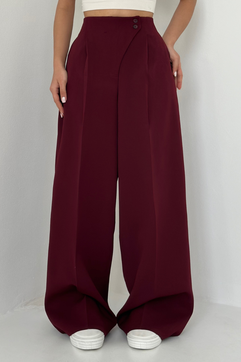 Lena Pantalon | Dames High-Waisted Wide-Leg Broek met Elegante Knopen