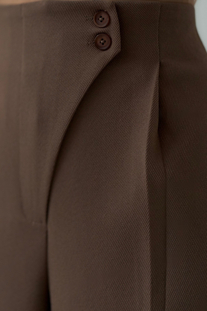 Lena Pantalon | Dames High-Waisted Wide-Leg Broek met Elegante Knopen