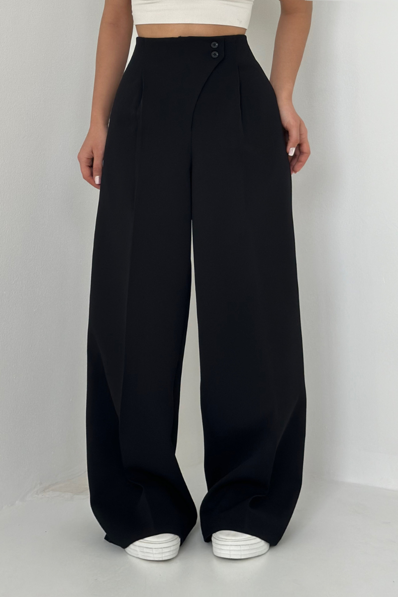 Lena Pantalon | Dames High-Waisted Wide-Leg Broek met Elegante Knopen