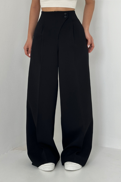 Lena Pantalon | Dames High-Waisted Wide-Leg Broek met Elegante Knopen