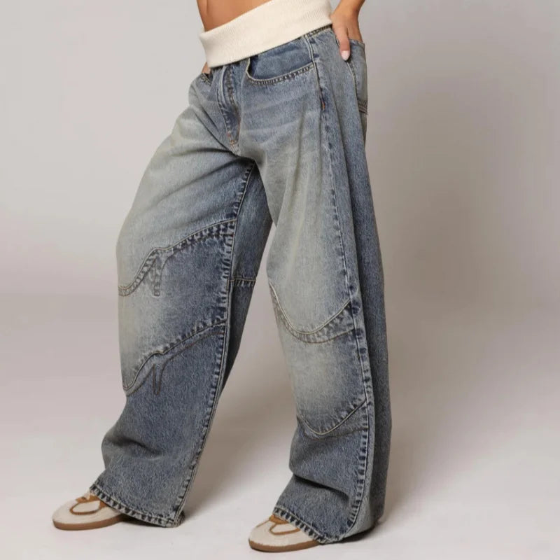 Dames Baggy Wide-Leg Jeans – Denim, Losse Fit voor Casual Streetwear
