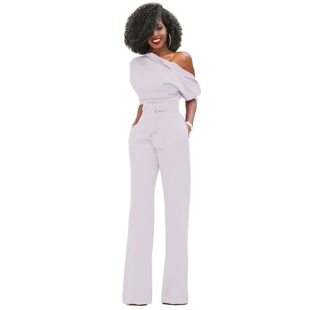 Zamira | Dames Jumpsuit – Elegante Jumpsuit met Wijde Pijpen en Unieke Schuine Kraag
