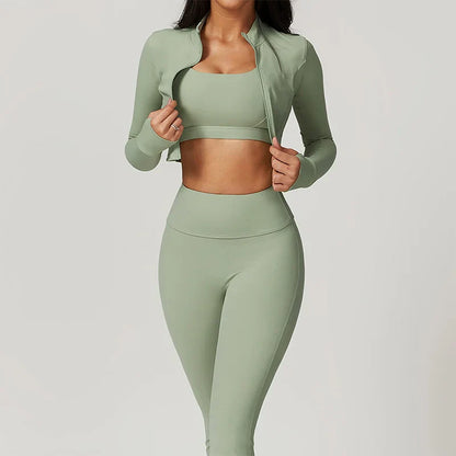 Tammy Sport Set | Dames 3-delige sportoutfit met high-waist legging, sport-bh en cropped jack