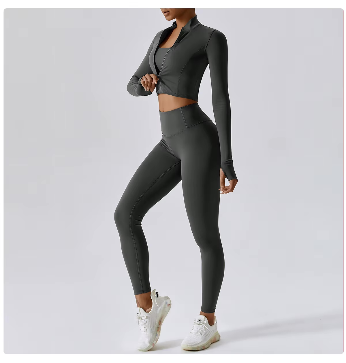 Tammy Sport Set | Dames 3-delige sportoutfit met high-waist legging, sport-bh en cropped jack
