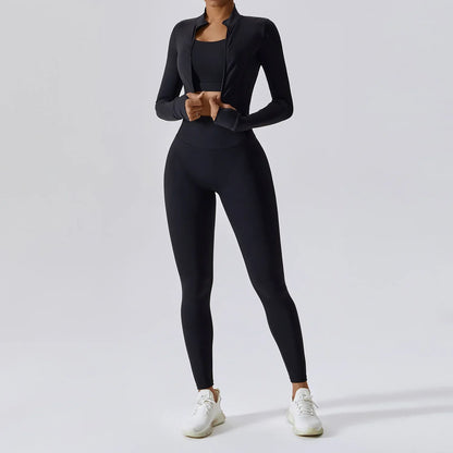 Tammy Sport Set | Dames 3-delige sportoutfit met high-waist legging, sport-bh en cropped jack