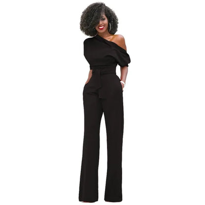 Zamira | Dames Jumpsuit – Elegante Jumpsuit met Wijde Pijpen en Unieke Schuine Kraag