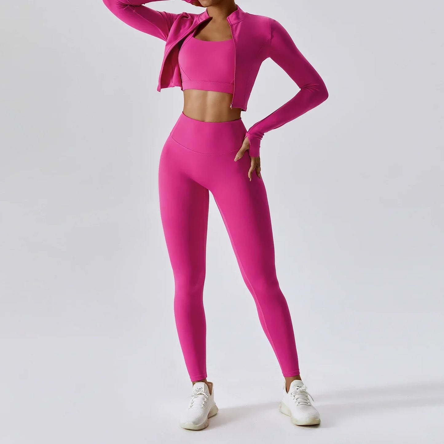 Tammy Sport Set | Dames 3-delige sportoutfit met high-waist legging, sport-bh en cropped jack