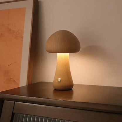 Houten Paddenstoel Lamp – Speelse LED Nachtverlichting met Touchbediening voor Kinderkamer of Gezellige Hoeken