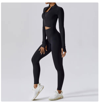 Tammy Sport Set | Dames 3-delige sportoutfit met high-waist legging, sport-bh en cropped jack