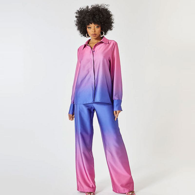 Eveline | Set voor Dames – Rechte Broek met Pofmouwen en Elegante Kraag